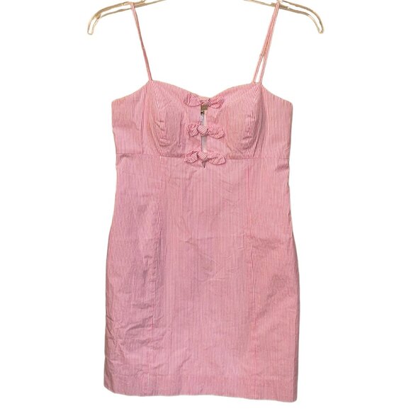 Lilly Pulitzer Dresses & Skirts - Lilly Pulitzer Petra Seersucker Pink White Pinstriped Dress Bows #15327 Size 8